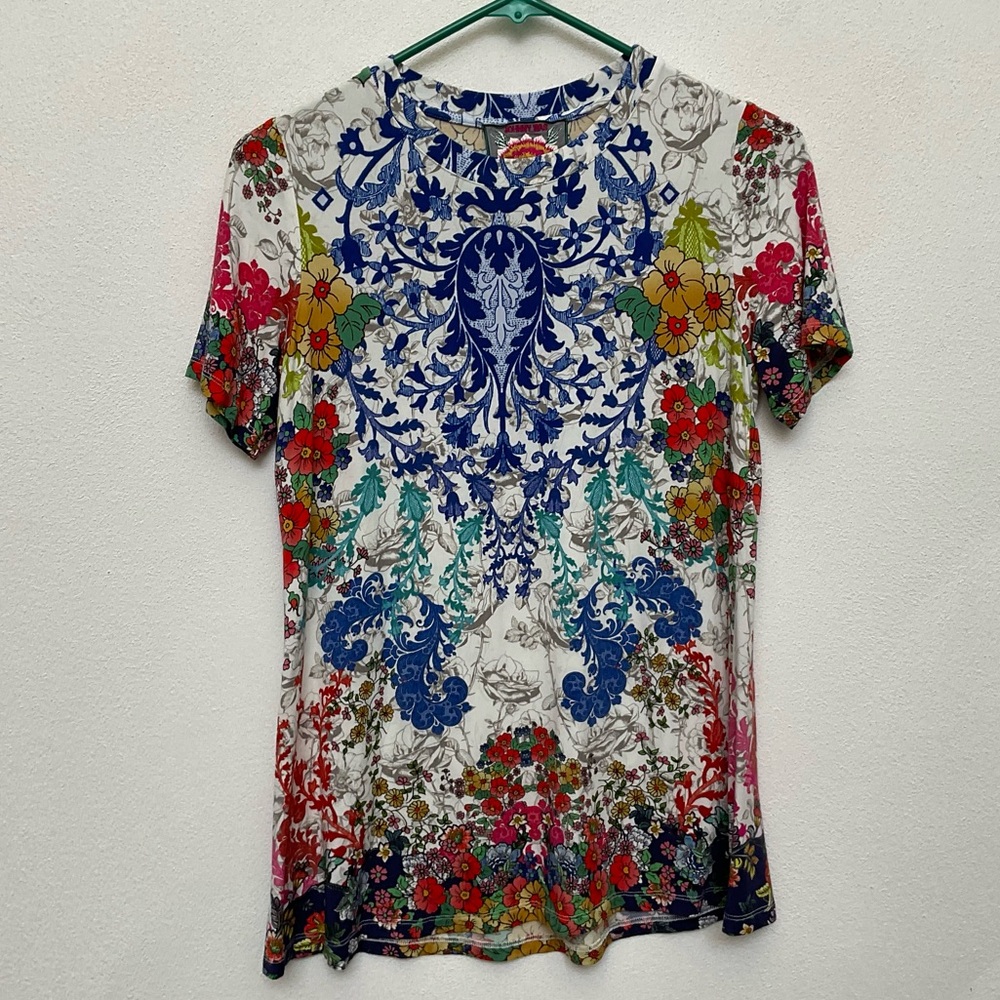Johnny Was Shellinay Favorite Short Sleeve Swing Tee Multicolor Floral Size XS